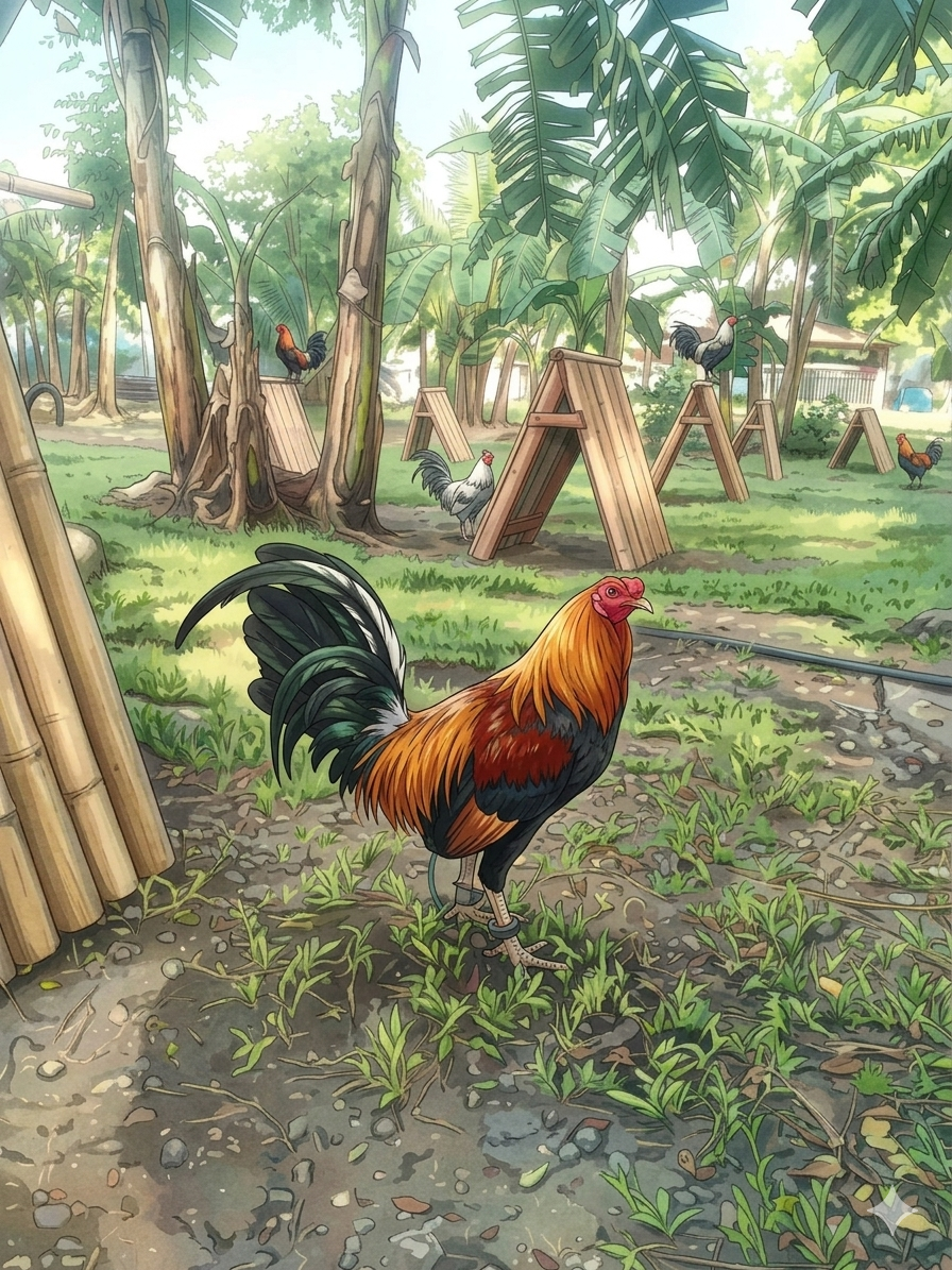 Cockfighting arena illustration